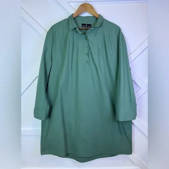 Tuckernuck Pomander Place Green Polly 3/4 Sleeve Mini Collar Dress Size XXL - Picture 2 of 13